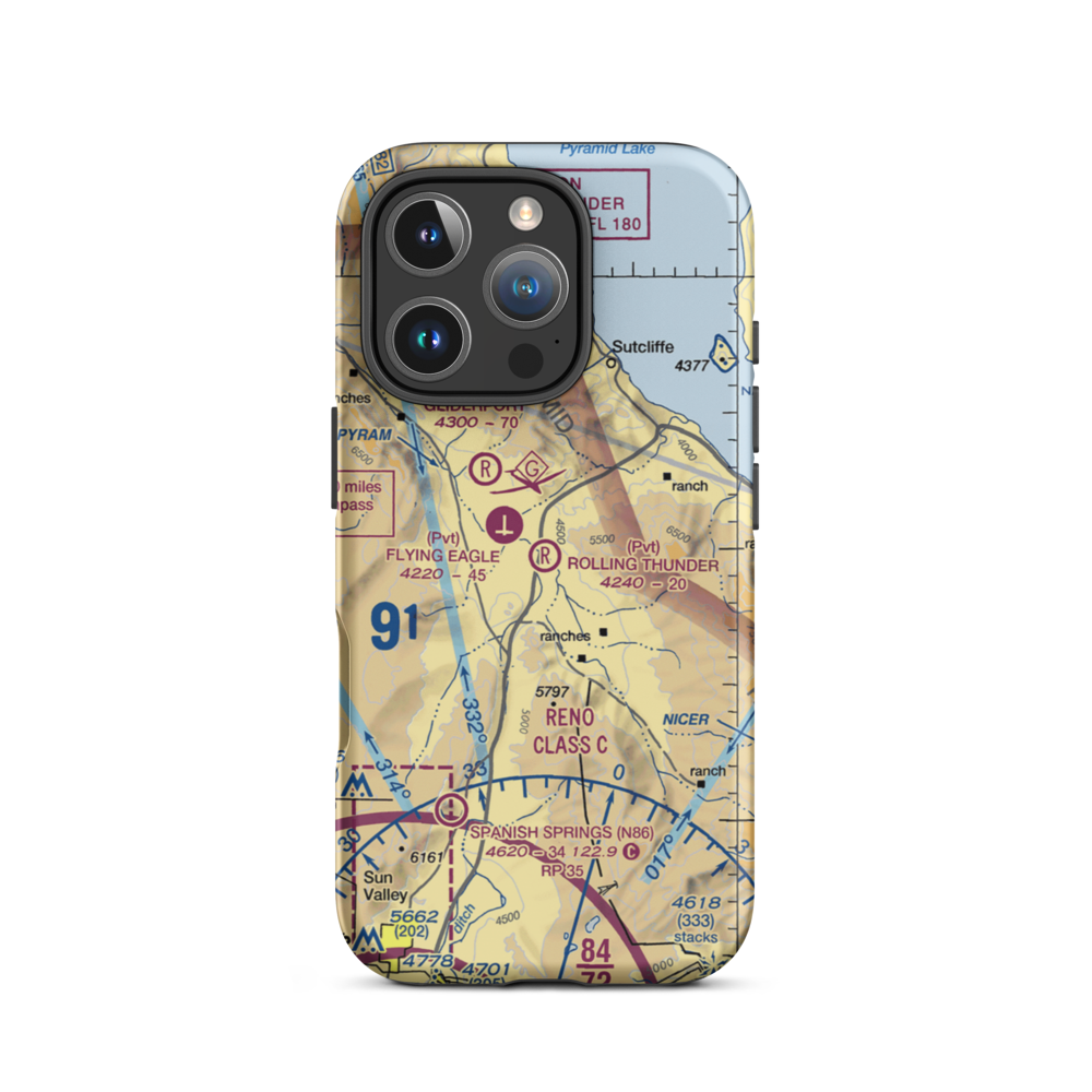 Rolling Thunder Airport (NV96) VFR Sectional  Tough iPhone Case iPhone 16 Pro model shown