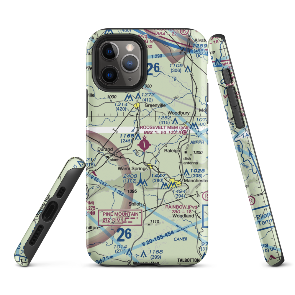 Roosevelt Memorial Airport (5A9) VFR Sectional  Tough iPhone Case iPhone 11 Pro model shown