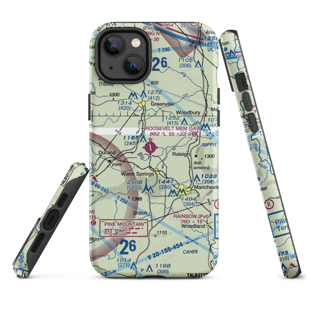 Roosevelt Memorial Airport (5A9) VFR Sectional  Tough iPhone Case iPhone 14 Plus model shown