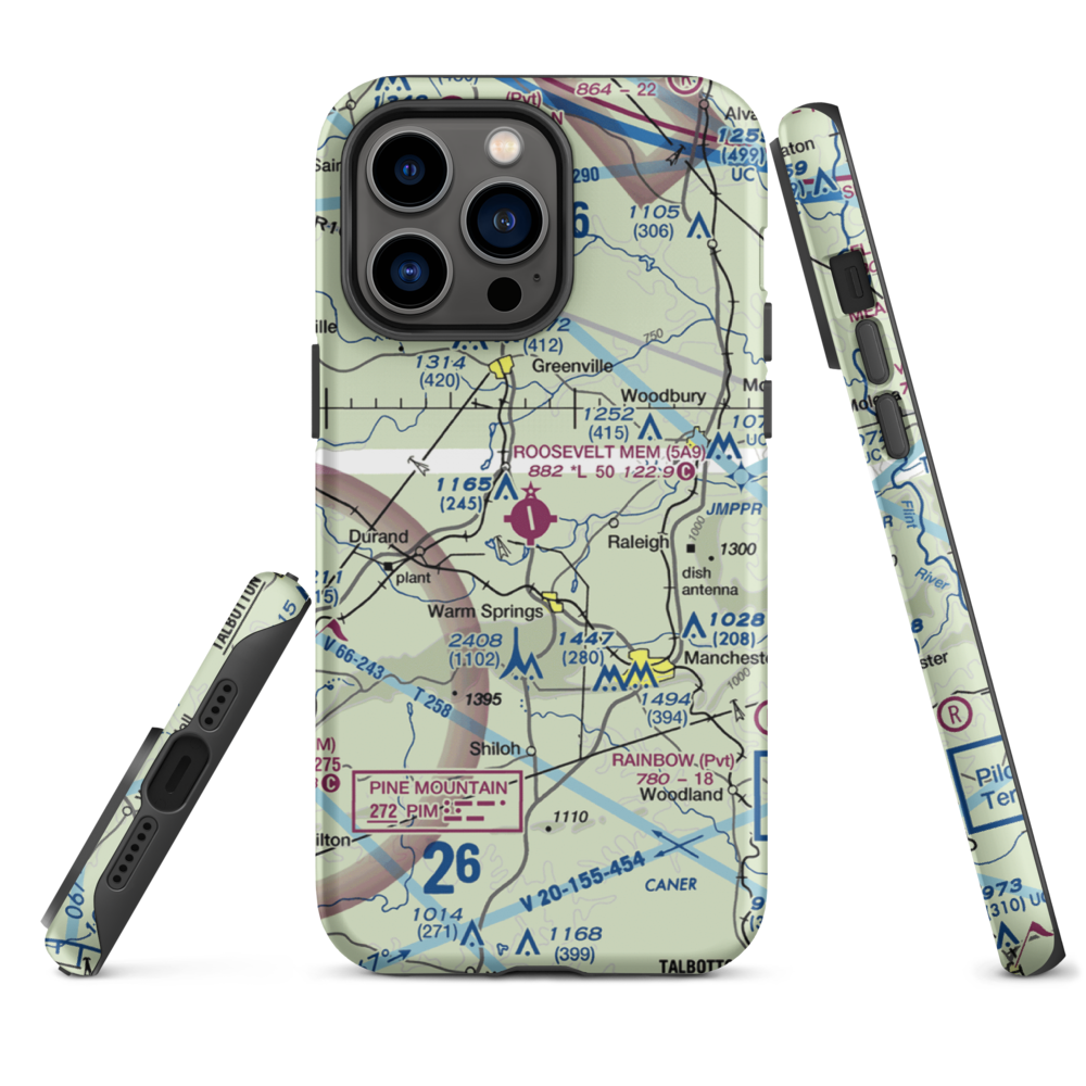 Roosevelt Memorial Airport (5A9) VFR Sectional  Tough iPhone Case iPhone 14 Pro Max model shown