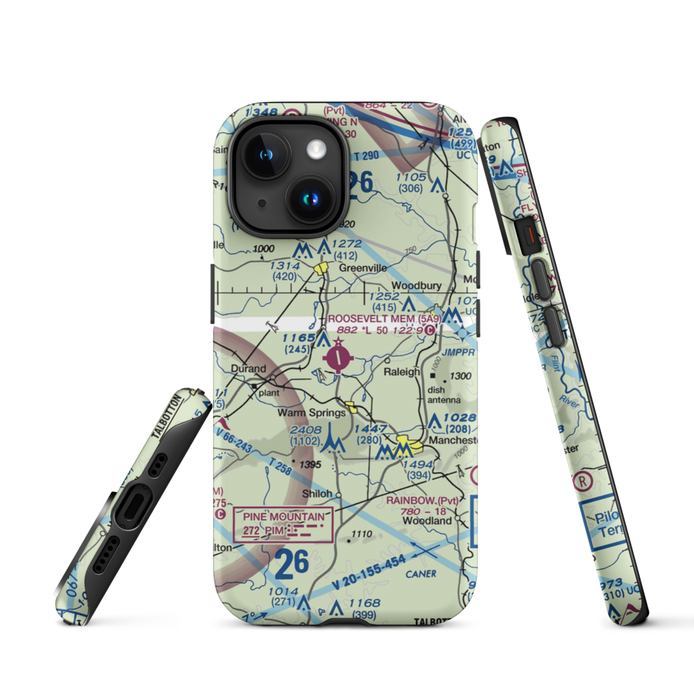 Roosevelt Memorial Airport (5A9) VFR Sectional  Tough iPhone Case iPhone 15 model shown
