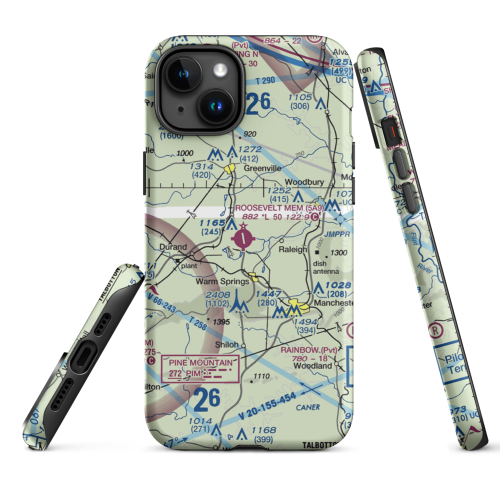 Roosevelt Memorial Airport (5A9) VFR Sectional  Tough iPhone Case iPhone 15 Plus model shown