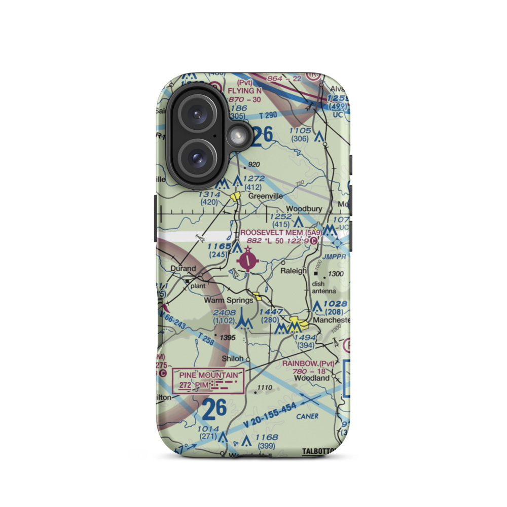 Roosevelt Memorial Airport (5A9) VFR Sectional  Tough iPhone Case iPhone 16 model shown