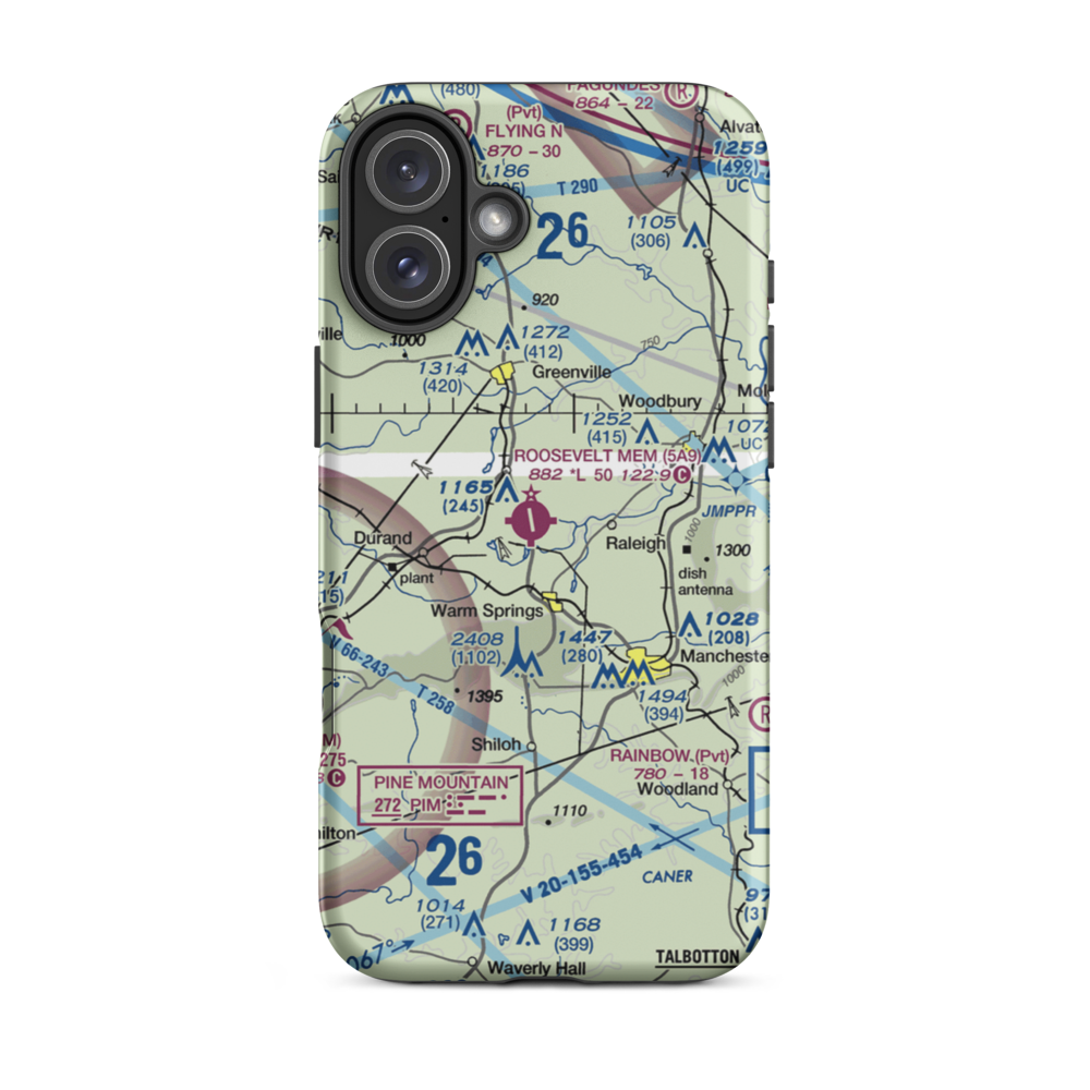 Roosevelt Memorial Airport (5A9) VFR Sectional  Tough iPhone Case iPhone 16 Plus model shown