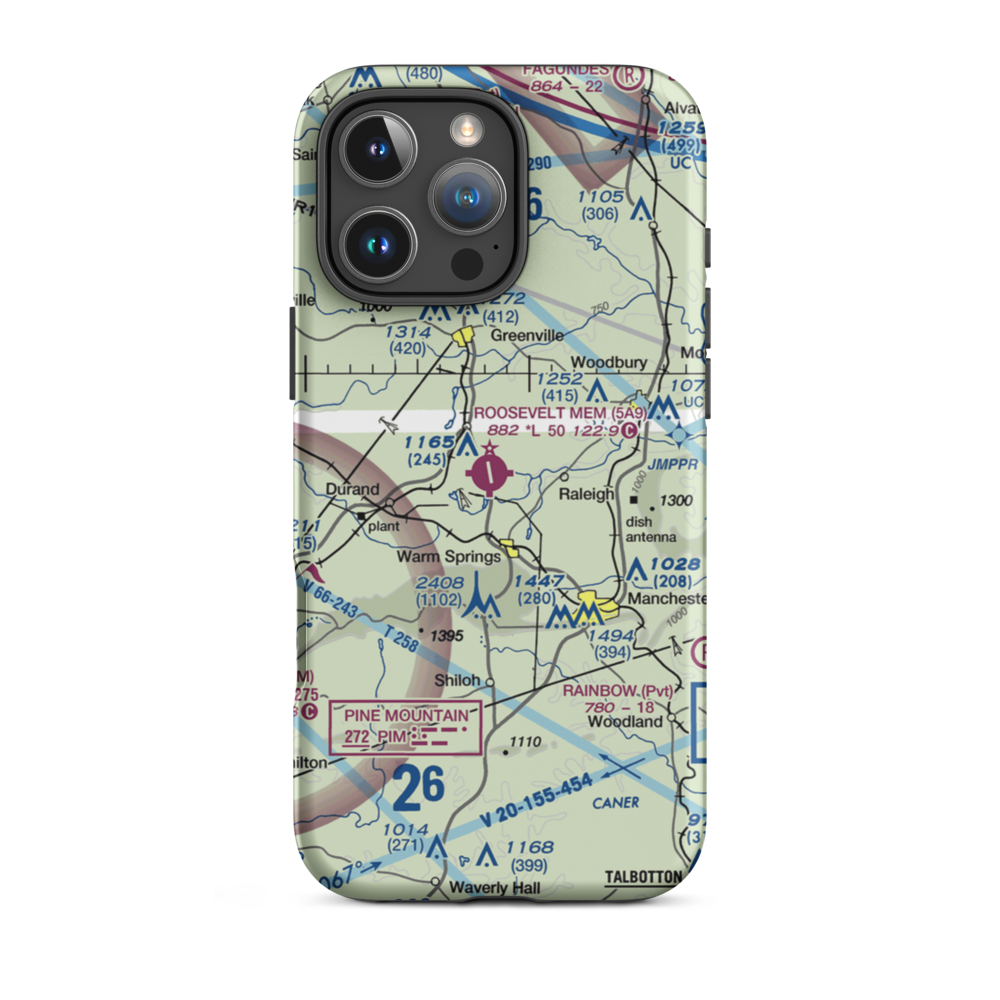 Roosevelt Memorial Airport (5A9) VFR Sectional  Tough iPhone Case iPhone 16 Pro Max model shown