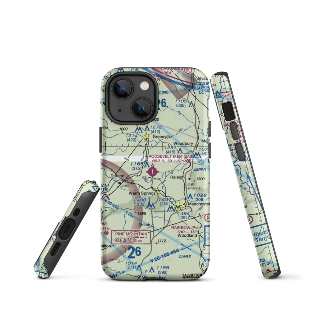 Roosevelt Memorial Airport (5A9) VFR Sectional  Tough iPhone Case iPhone 13 mini model shown