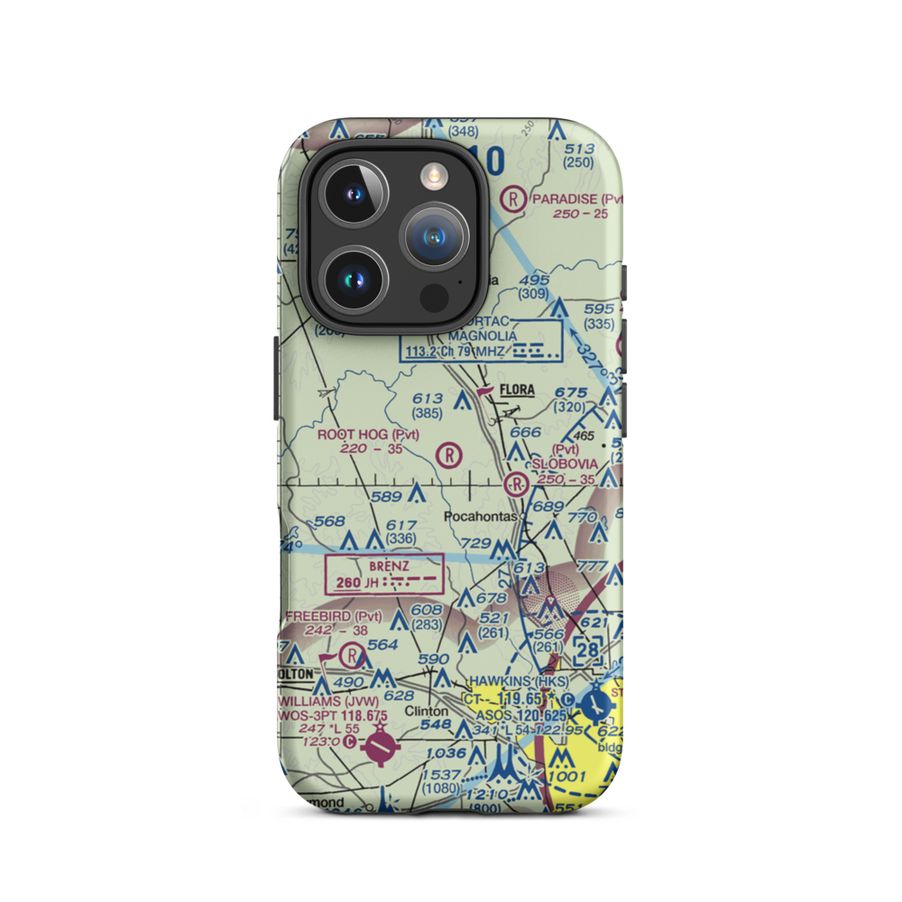 Root Hog Airport (3MS3) VFR Sectional  Tough iPhone Case iPhone 16 Pro model shown
