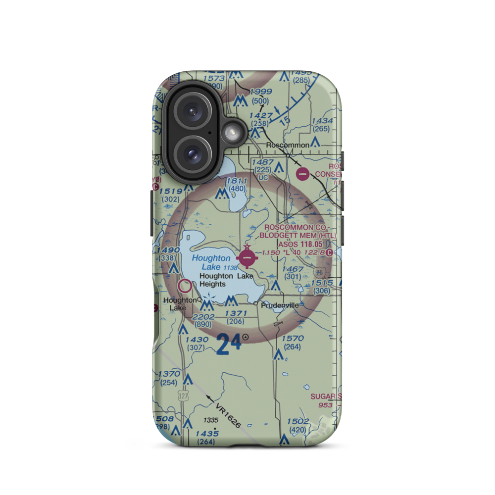 Roscommon County - Blodgett Memorial Airport (HTL) VFR Sectional  Tough iPhone Case iPhone 16 model shown