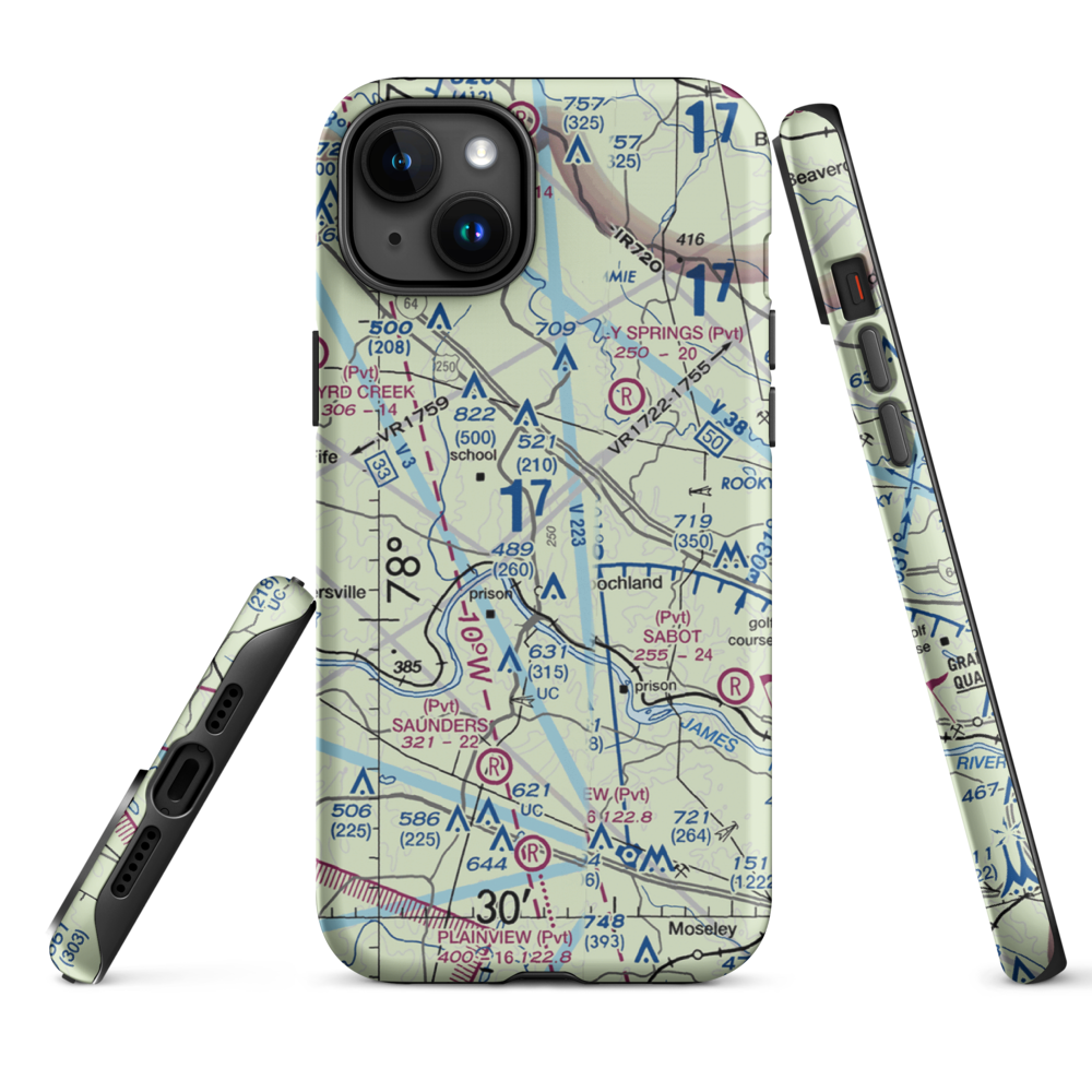 Rose Retreat Farm Airport (VA44) VFR Sectional  Tough iPhone Case iPhone 15 Plus model shown