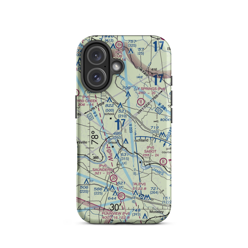 Rose Retreat Farm Airport (VA44) VFR Sectional  Tough iPhone Case iPhone 16 model shown