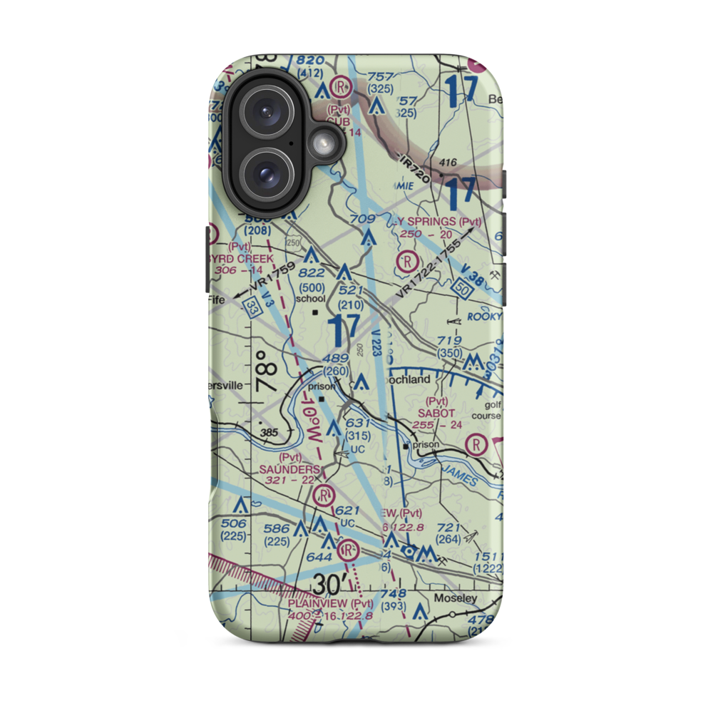 Rose Retreat Farm Airport (VA44) VFR Sectional  Tough iPhone Case iPhone 16 Plus model shown