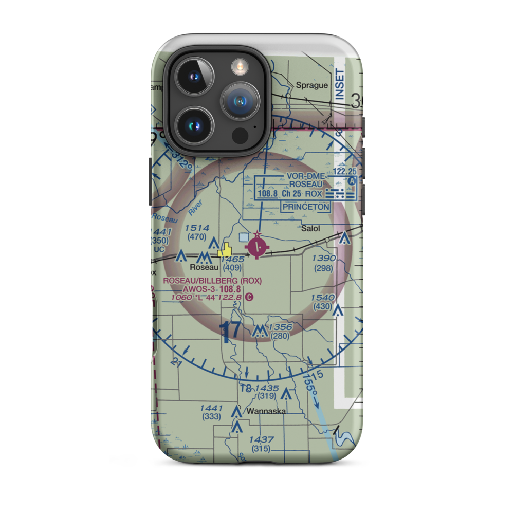 Roseau Municipal Rudy Billberg Field (ROX) VFR Sectional  Tough iPhone Case iPhone 16 Pro Max model shown