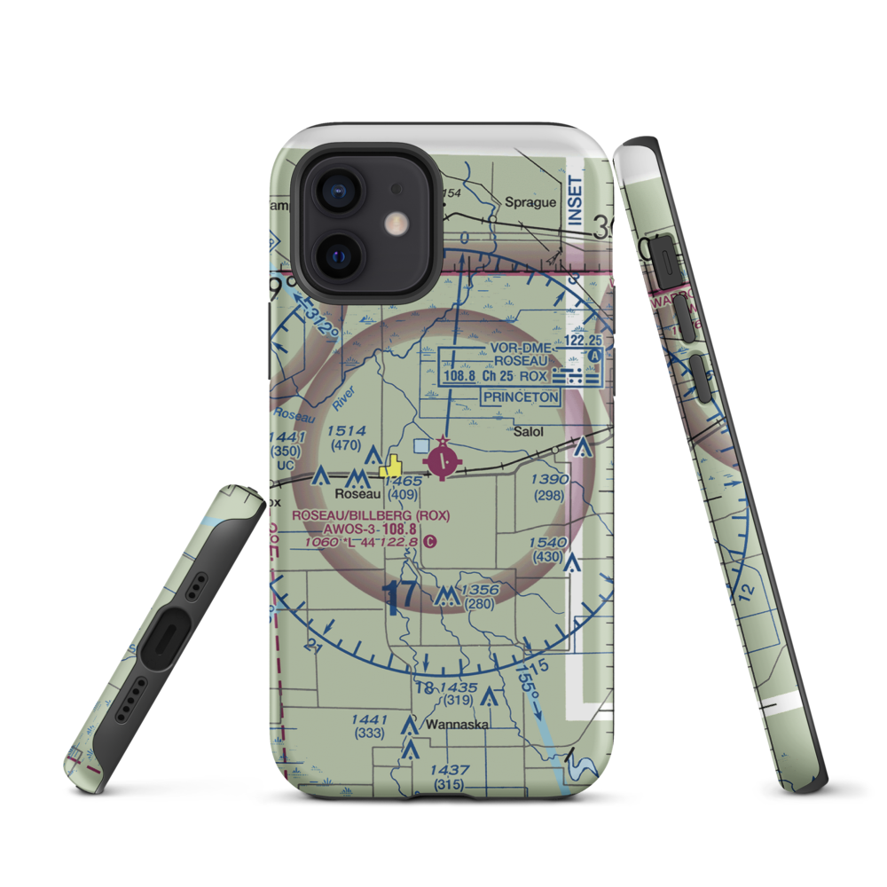Roseau Municipal Rudy Billberg Field (ROX) VFR Sectional  Tough iPhone Case iPhone 12 model shown