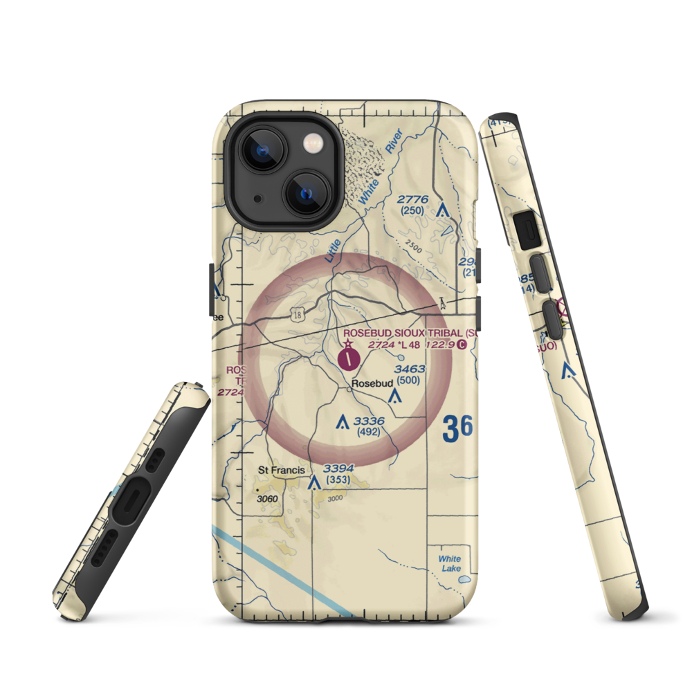 Rosebud Sioux Tribal Airport (SUO) VFR Sectional  Tough iPhone Case iPhone 13 model shown