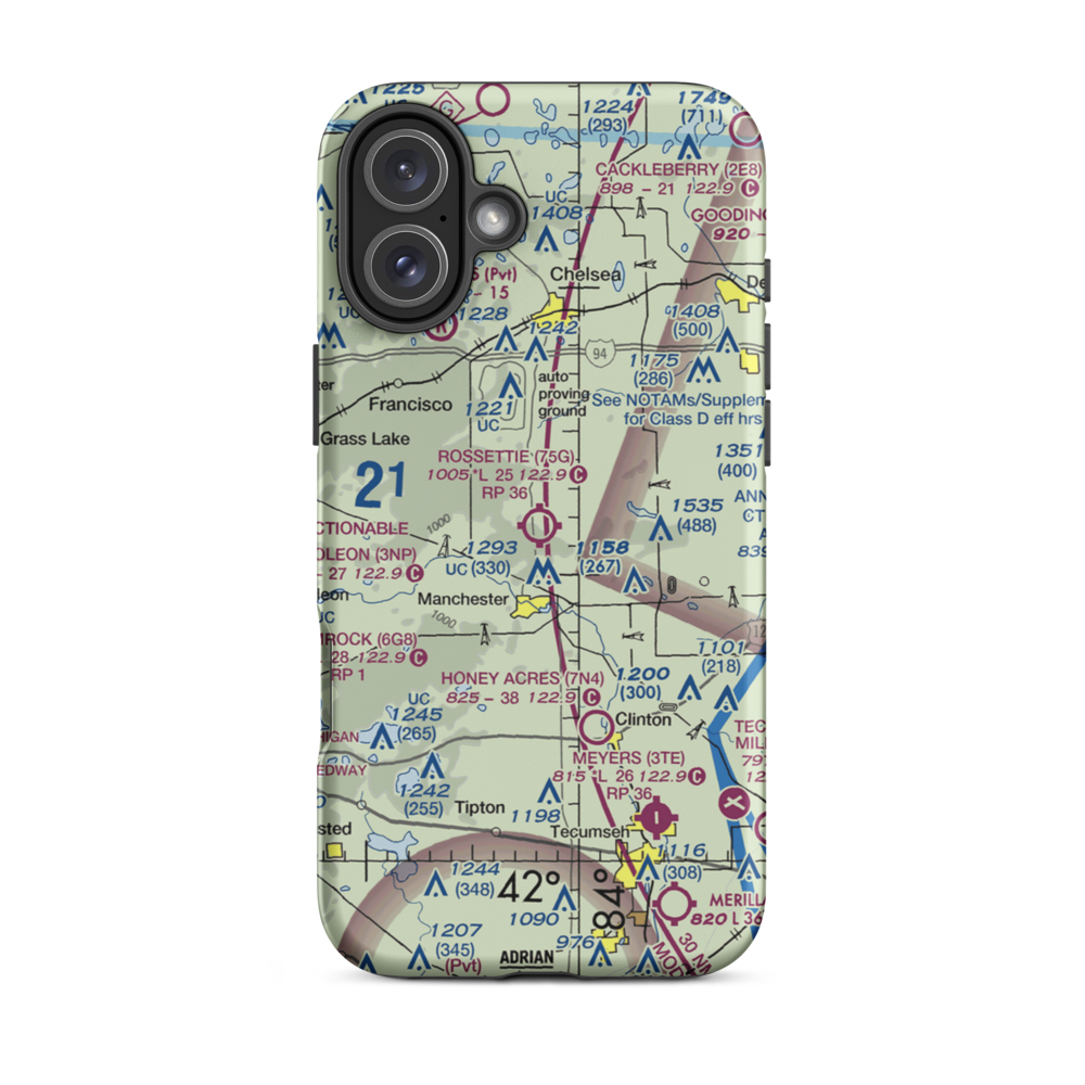 Rossettie Airport (75G) VFR Sectional  Tough iPhone Case iPhone 16 Plus model shown