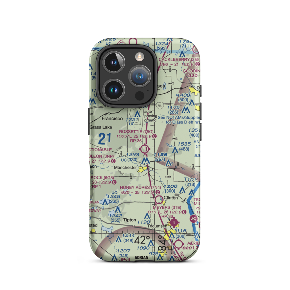 Rossettie Airport (75G) VFR Sectional  Tough iPhone Case iPhone 16 Pro model shown