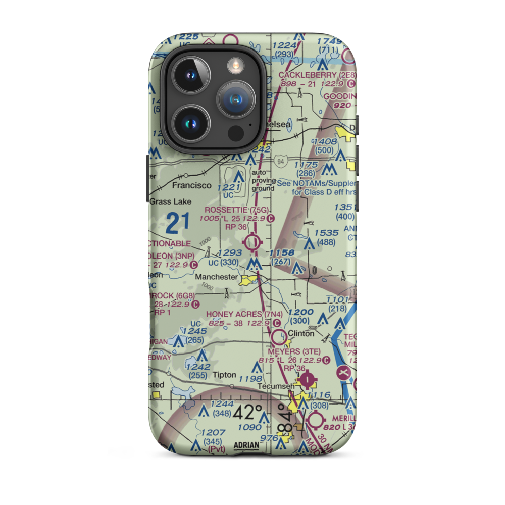Rossettie Airport (75G) VFR Sectional  Tough iPhone Case iPhone 16 Pro Max model shown