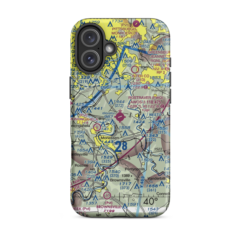 Rostraver Airport (FWQ) VFR Sectional  Tough iPhone Case iPhone 16 Plus model shown