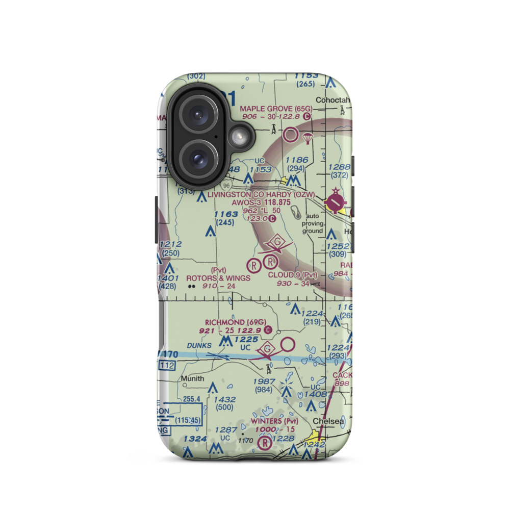 Rotors & Wings Airport (46MI) VFR Sectional  Tough iPhone Case iPhone 16 model shown