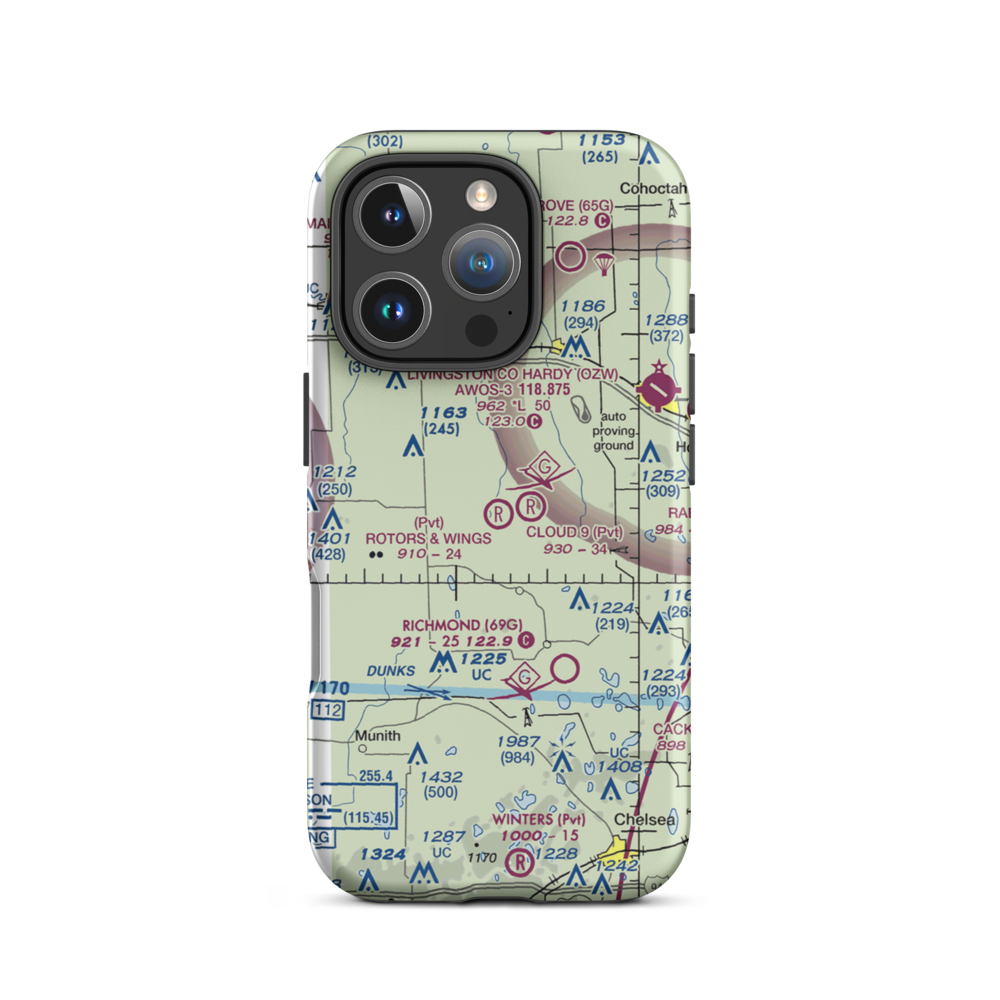 Rotors & Wings Airport (46MI) VFR Sectional  Tough iPhone Case iPhone 16 Pro model shown