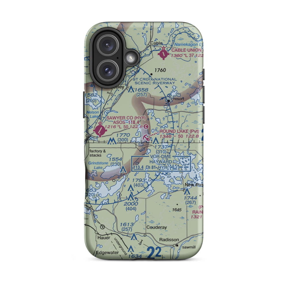 Round Lake Seaplane Base (WS24) VFR Sectional  Tough iPhone Case iPhone 16 Plus model shown
