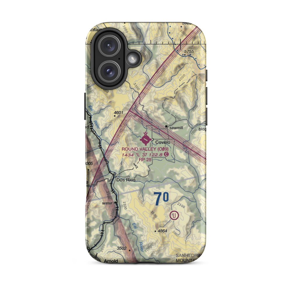 Round Valley Airport (O09) VFR Sectional  Tough iPhone Case iPhone 16 Plus model shown