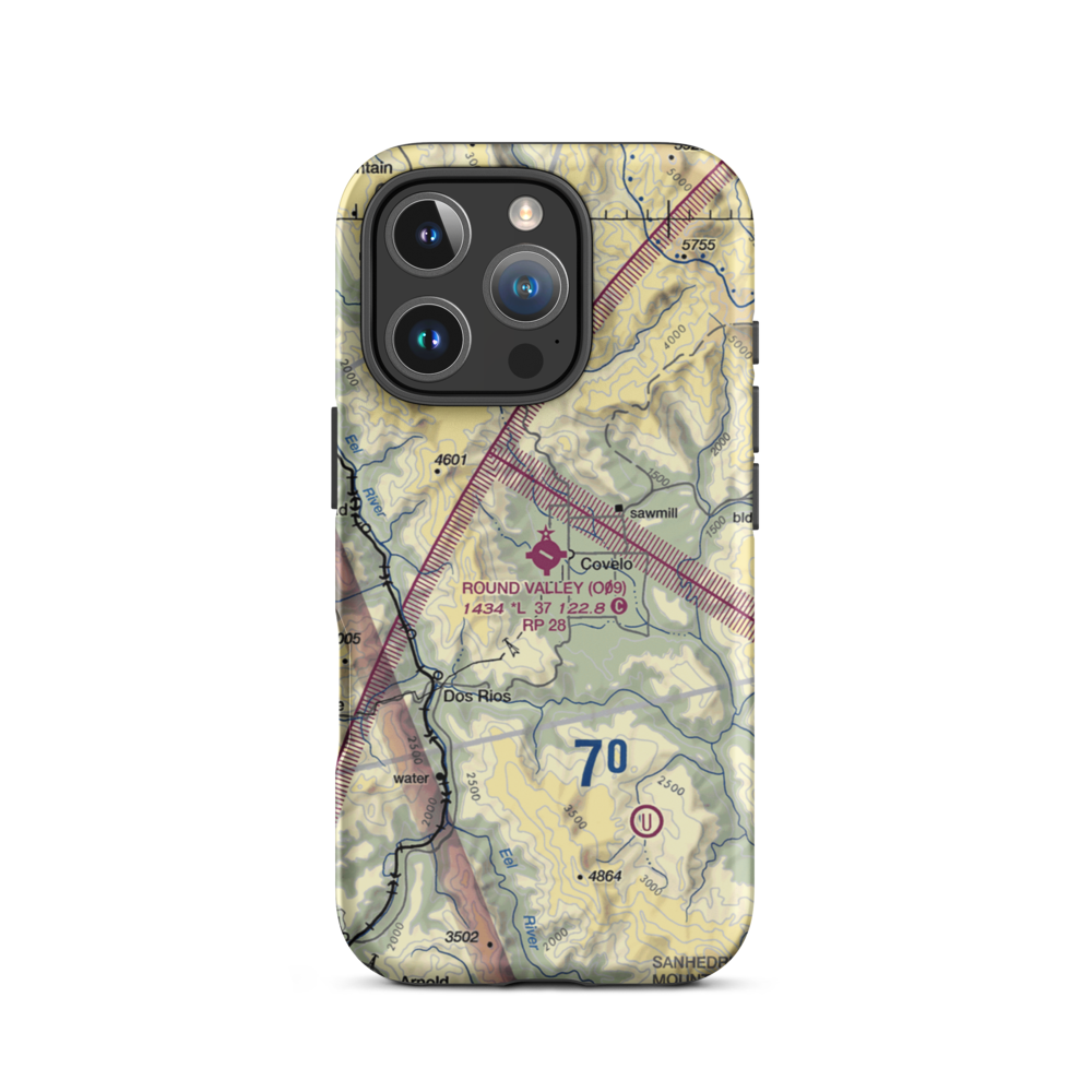 Round Valley Airport (O09) VFR Sectional  Tough iPhone Case iPhone 16 Pro model shown