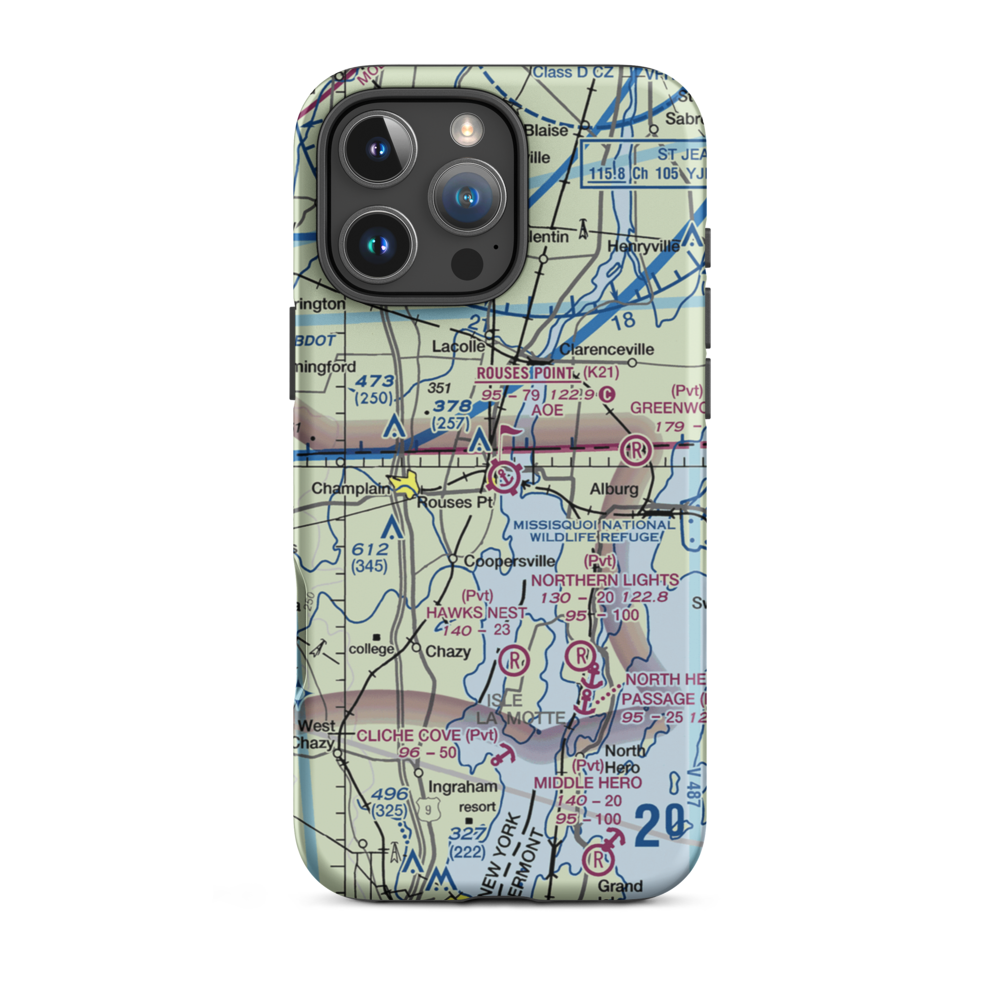 Rouses Point Seaplane Base (K21) VFR Sectional  Tough iPhone Case iPhone 16 Pro Max model shown