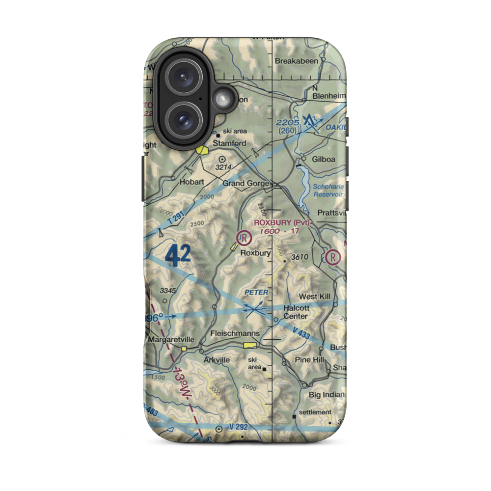 Roxbury Runway Airport (1NK0) VFR Sectional  Tough iPhone Case iPhone 16 Plus model shown