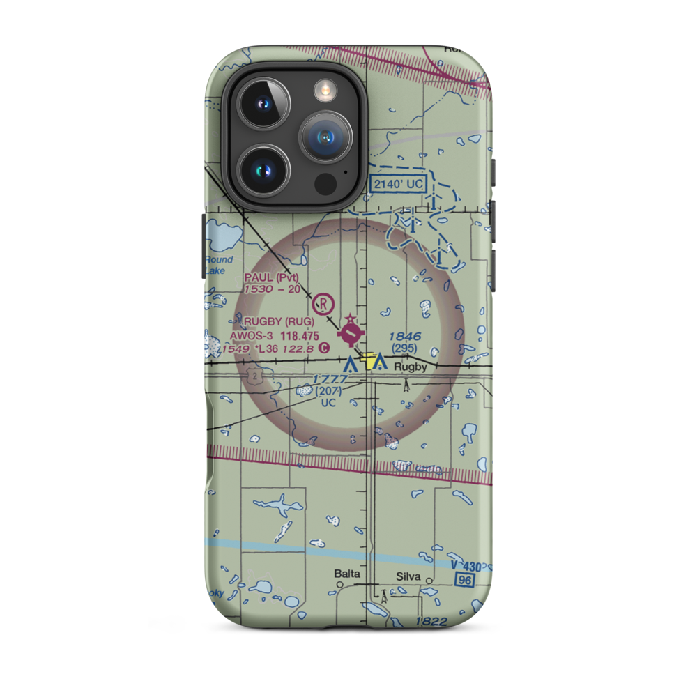 Rugby Municipal Airport (RUG) VFR Sectional  Tough iPhone Case iPhone 16 Pro Max model shown