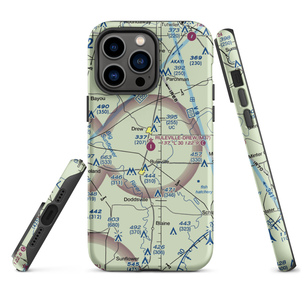 Ruleville Drew Airport (M37) VFR Sectional  Tough iPhone Case iPhone 14 Pro Max model shown