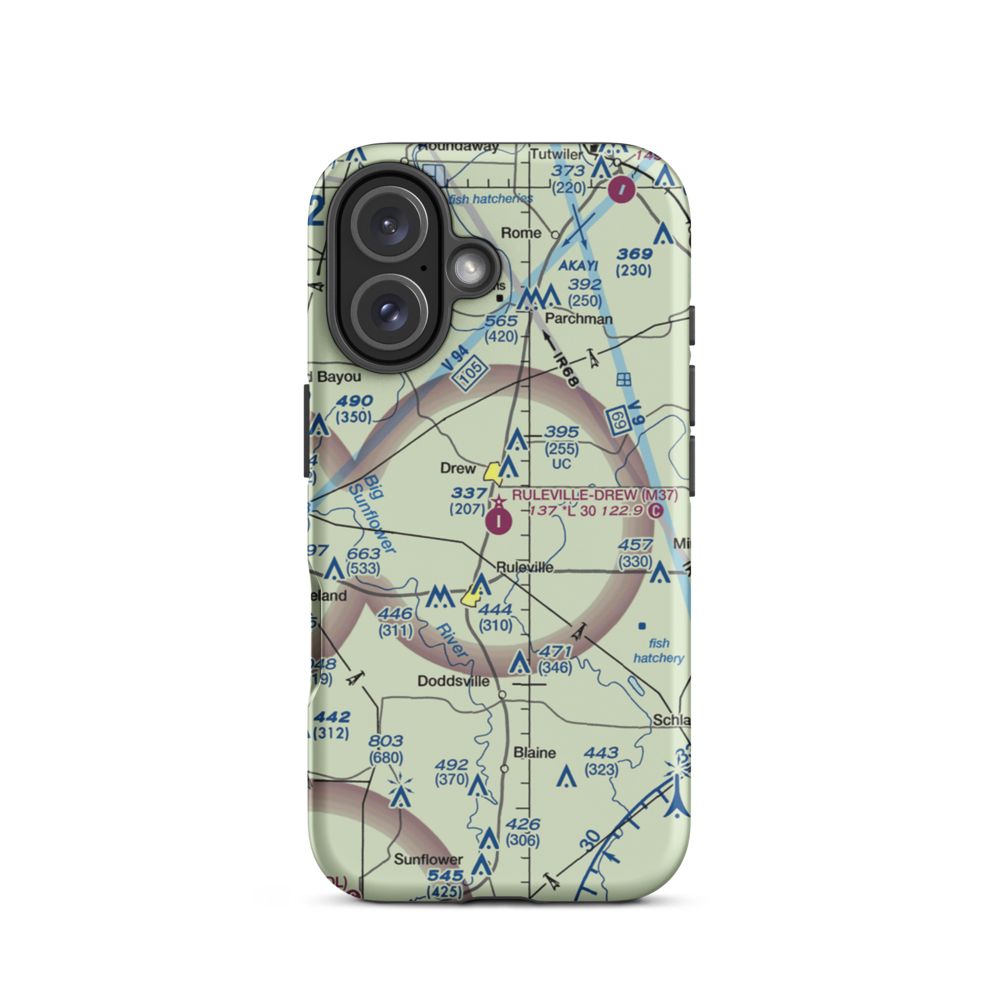 Ruleville Drew Airport (M37) VFR Sectional  Tough iPhone Case iPhone 16 model shown