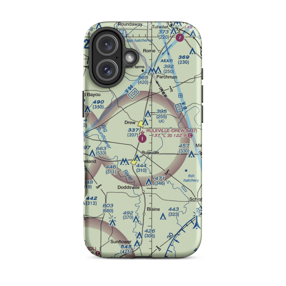 Ruleville Drew Airport (M37) VFR Sectional  Tough iPhone Case iPhone 16 Plus model shown