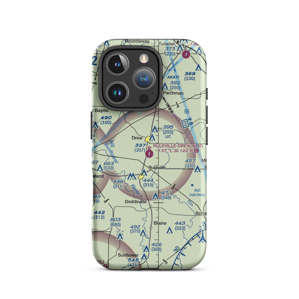 Ruleville Drew Airport (M37) VFR Sectional  Tough iPhone Case iPhone 16 Pro model shown