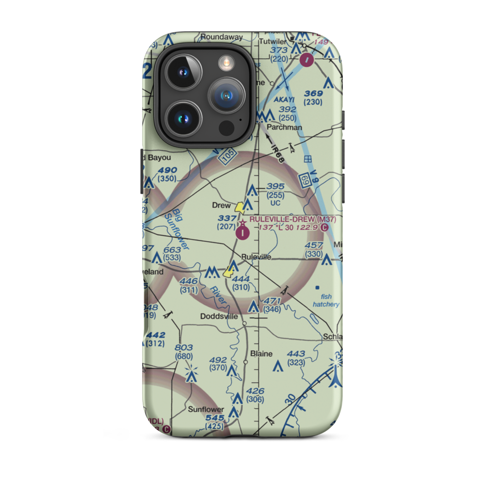 Ruleville Drew Airport (M37) VFR Sectional  Tough iPhone Case iPhone 16 Pro Max model shown