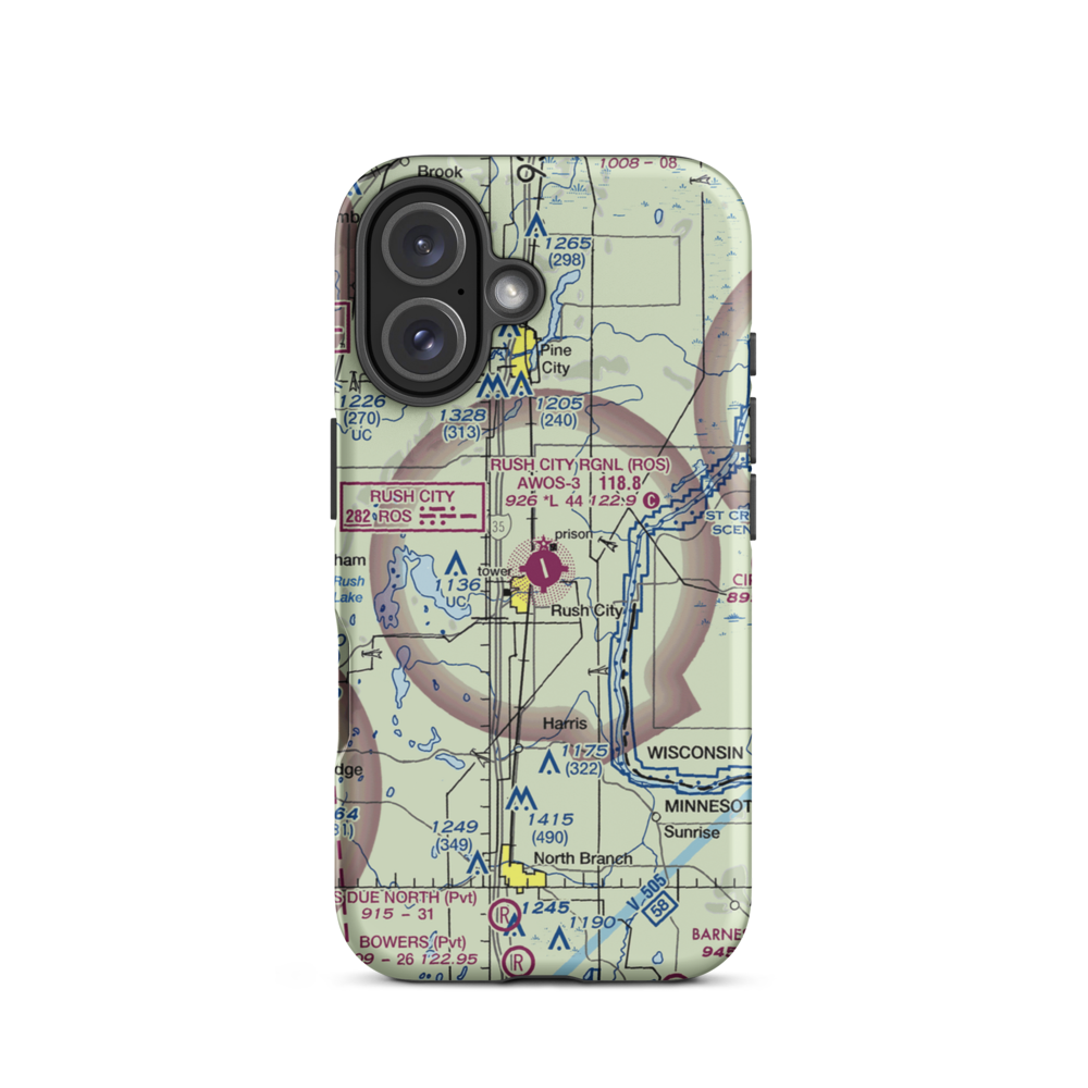 Rush City Regional Airport (ROS) VFR Sectional  Tough iPhone Case iPhone 16 model shown