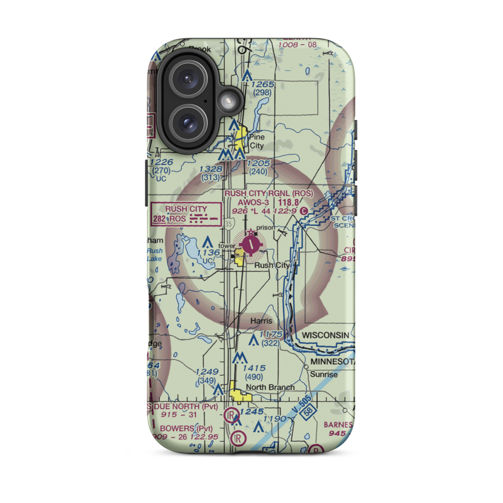 Rush City Regional Airport (ROS) VFR Sectional  Tough iPhone Case iPhone 16 Plus model shown