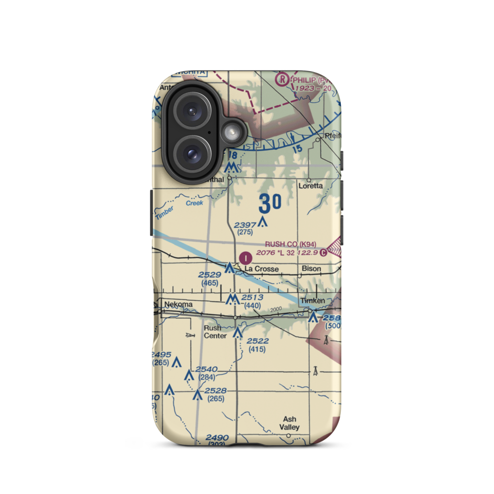 Rush County Airport (K94) VFR Sectional  Tough iPhone Case iPhone 16 model shown