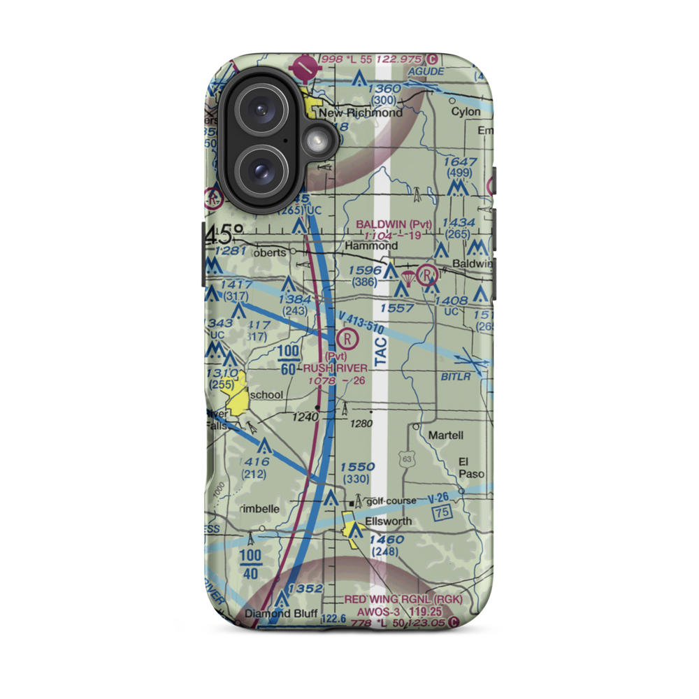 Rush River Airport (WI29) VFR Sectional  Tough iPhone Case iPhone 16 Plus model shown