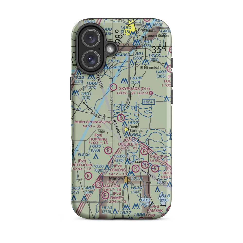 Rush Springs Airstrip (4OK2) VFR Sectional  Tough iPhone Case iPhone 16 Plus model shown