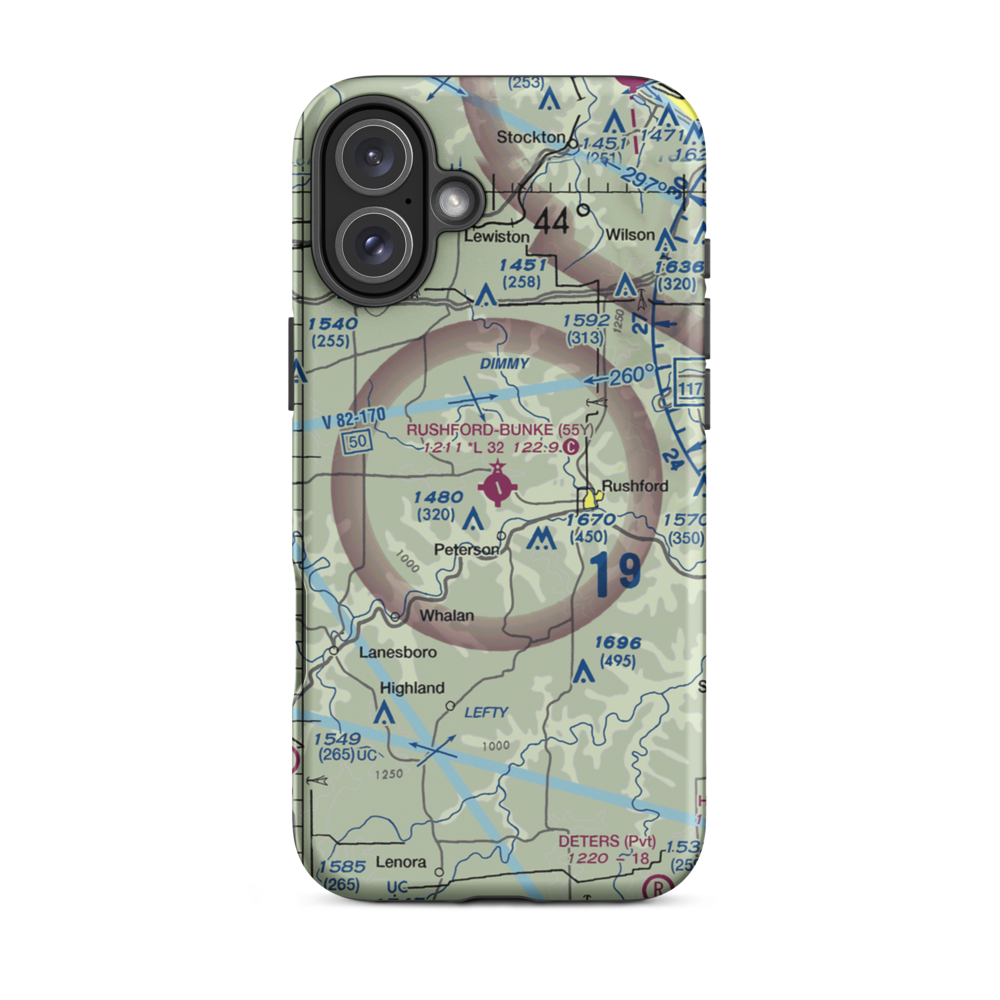 Rushford Municipal Airport - Robert W Bunke Field (55Y) VFR Sectional  Tough iPhone Case iPhone 16 Plus model shown