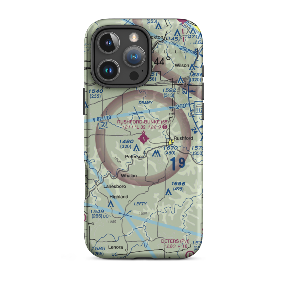 Rushford Municipal Airport - Robert W Bunke Field (55Y) VFR Sectional  Tough iPhone Case iPhone 16 Pro Max model shown
