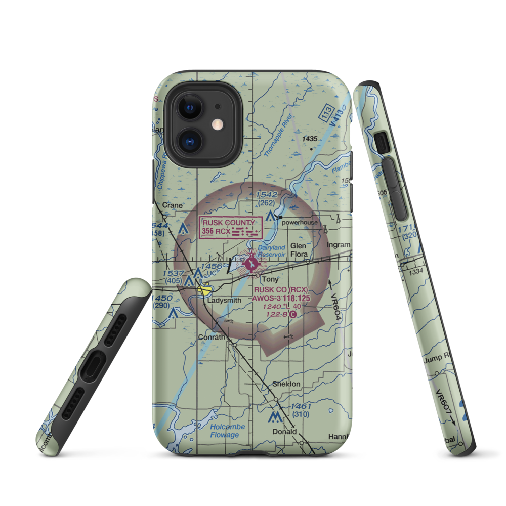 Rusk County Airport (RCX) VFR Sectional  Tough iPhone Case iPhone 11 model shown