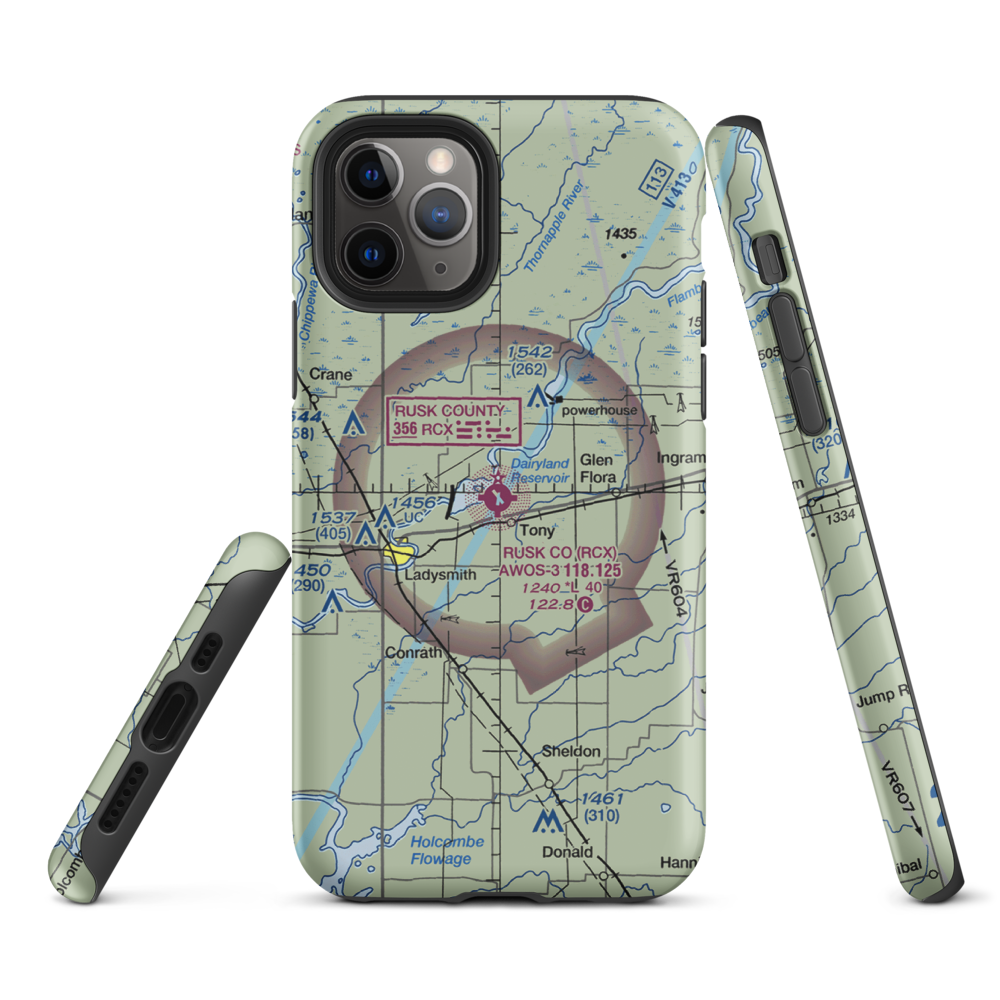 Rusk County Airport (RCX) VFR Sectional  Tough iPhone Case iPhone 11 Pro model shown
