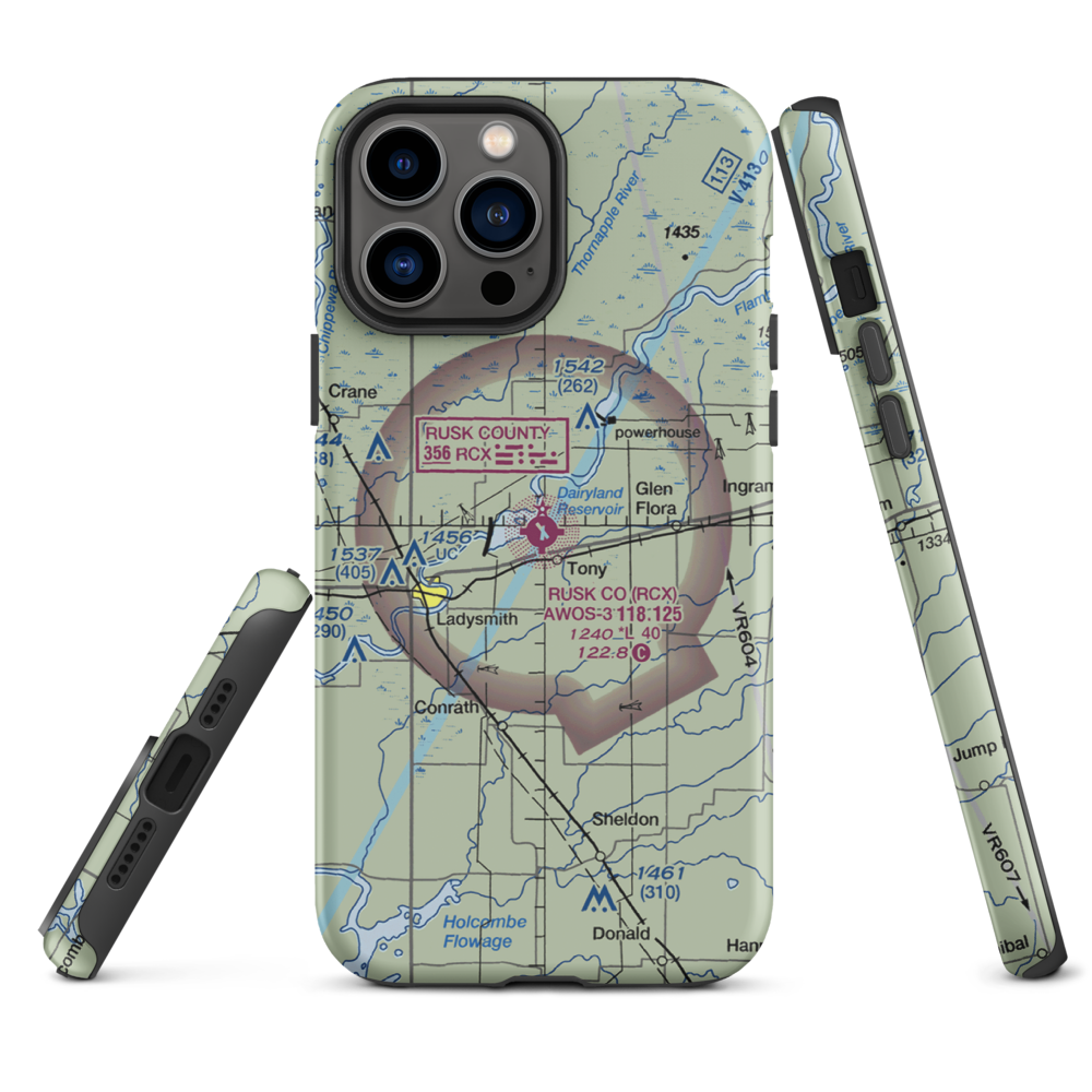 Rusk County Airport (RCX) VFR Sectional  Tough iPhone Case iPhone 13 Pro Max model shown
