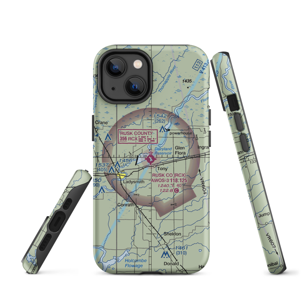 Rusk County Airport (RCX) VFR Sectional  Tough iPhone Case iPhone 14 model shown