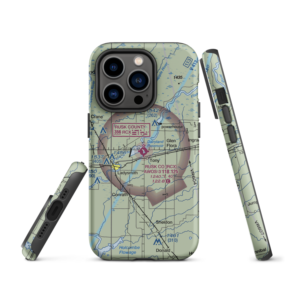 Rusk County Airport (RCX) VFR Sectional  Tough iPhone Case iPhone 14 Pro model shown