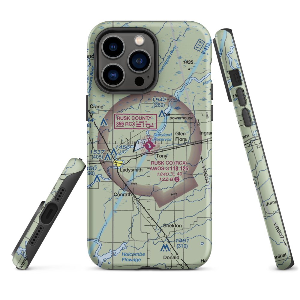 Rusk County Airport (RCX) VFR Sectional  Tough iPhone Case iPhone 14 Pro Max model shown
