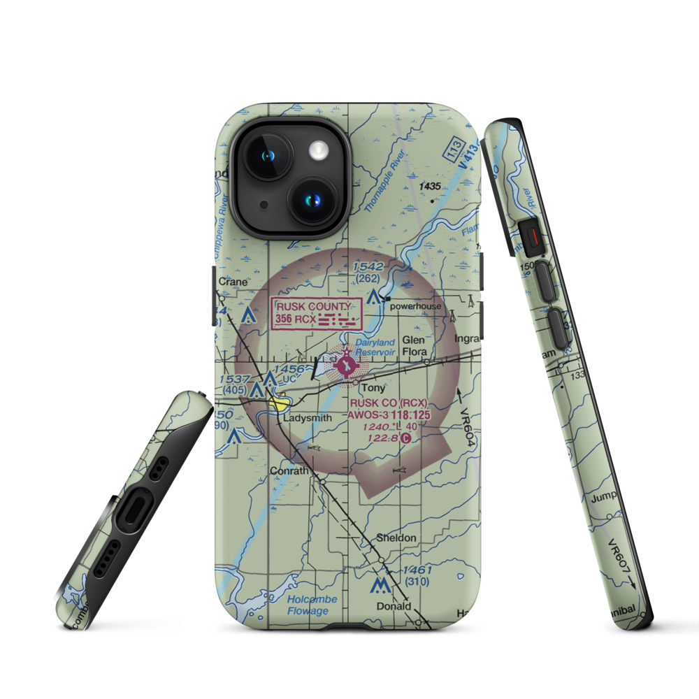 Rusk County Airport (RCX) VFR Sectional  Tough iPhone Case iPhone 15 model shown