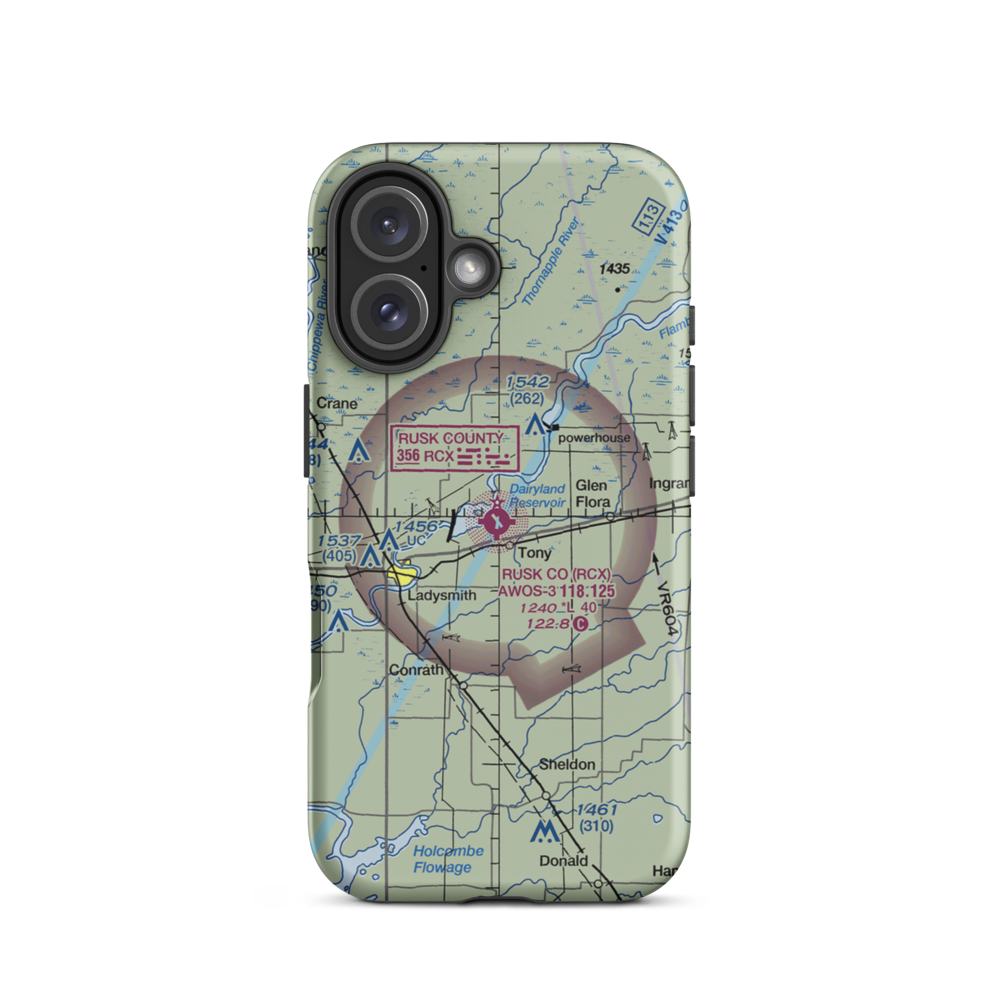 Rusk County Airport (RCX) VFR Sectional  Tough iPhone Case iPhone 16 model shown